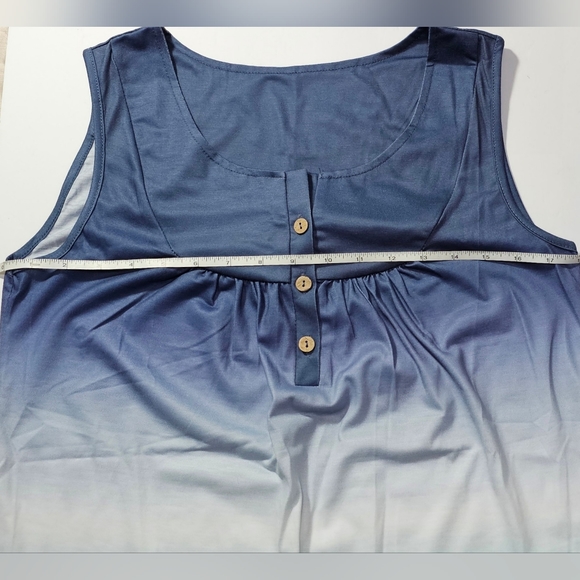 NEW!~ Neitade Tank Top Sleeveless V-Neck With Bottons, Blue Ombre, Medium - Picture 5 of 8